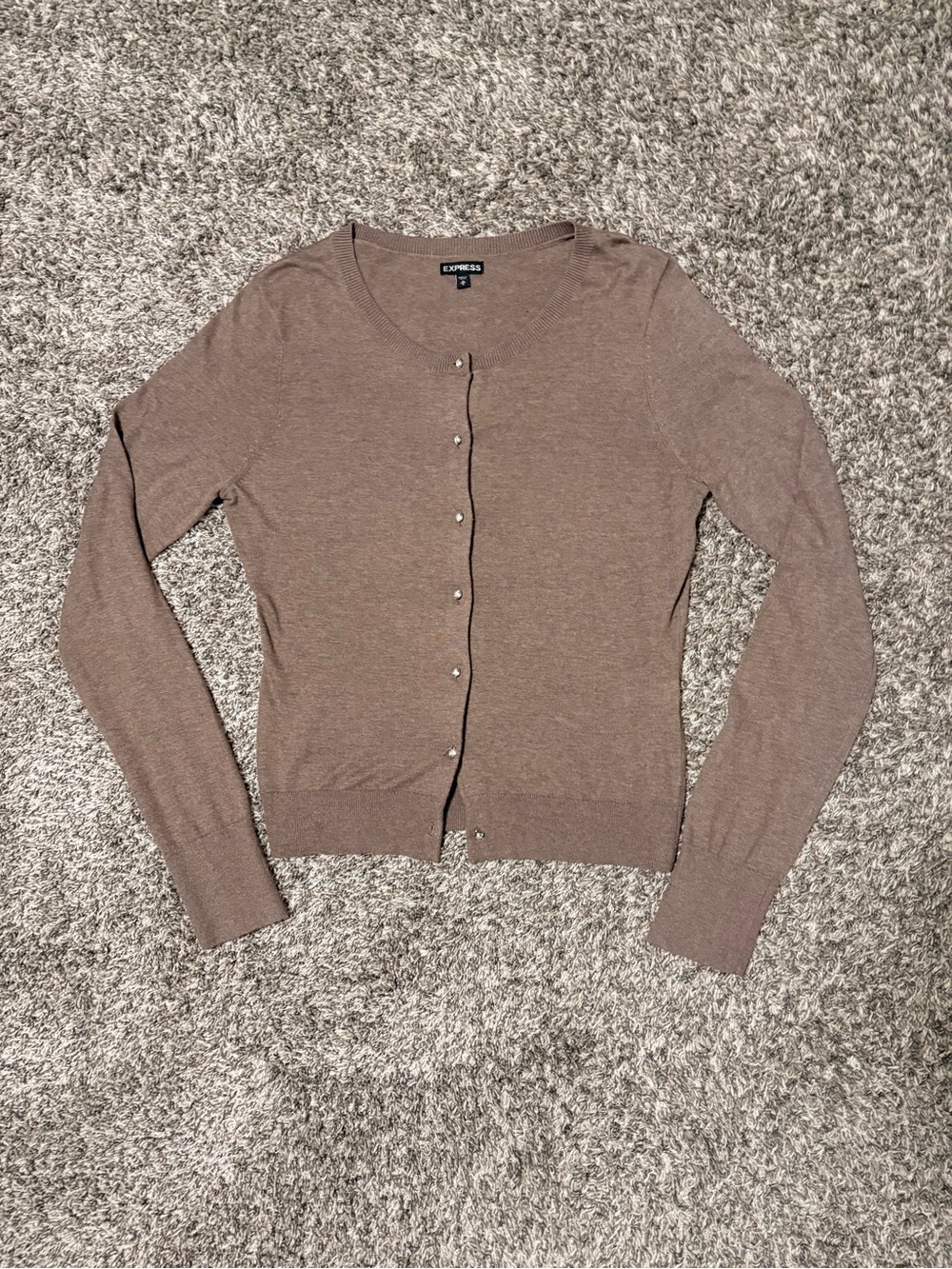 Express Taupe Crewneck Button-Front Women's Cardigan